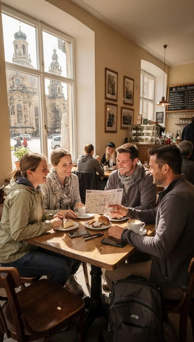Karte und Broschüre mit empfohlenen Spazierwegen durch historische Stadtviertel, ausgelegt auf einem Holztisch.