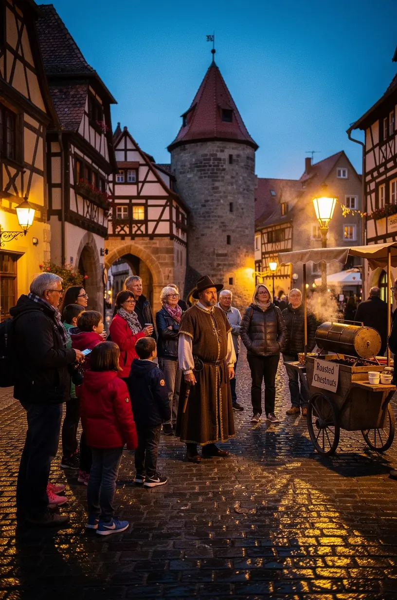 Alte Stadtmauer mit Torbogen, umgeben von gepflegten Gärten und Sitzgelegenheiten für Besucher.